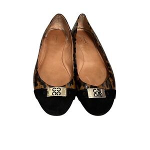 Coach Leopard Print Ballet Flats Black Toe Cap Logo Accent Women Sz 9